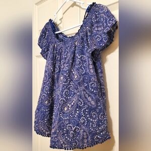 SELF E by Self Esteem Blue Floral Paisley Off Shoulder Short Sleeve Top. Size S